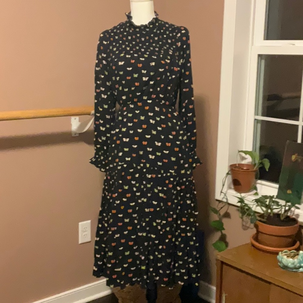 Anna Cate Butterfly Print Midi Dress M